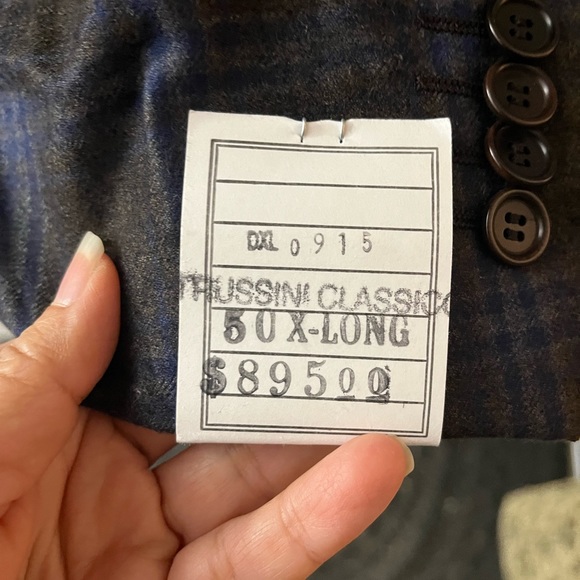 Trussini Italy Wool Gray Plaid Dual Vent Stitched Lapel Blazer Sport Jacket - Picture 5 of 15